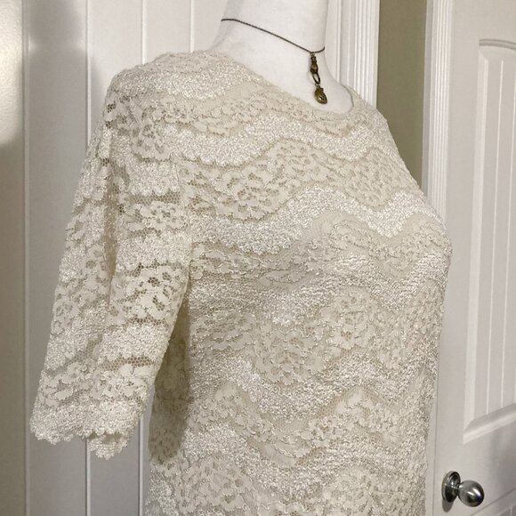 ORCHID Vintage cream lace short sleeve top ~ SMALL MEDIUM boho whismigoth blouse - Picture 6 of 14
